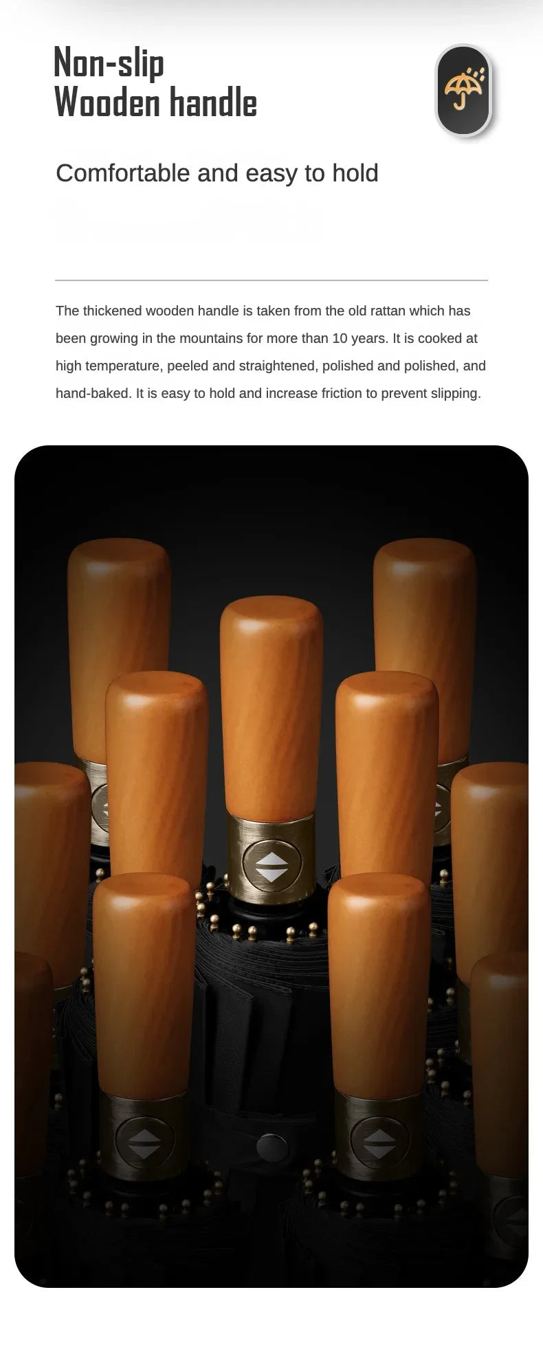 Business Fully Automatic Folding Umbrella Men and Women, Windproof 32 Bone, Wooden Handle, Waterproof Sunshade Rain Umbrellas