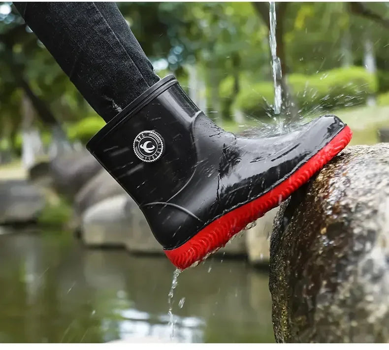 Men Rain Boots Non-slip Light Hiking Rain Shoes Slip on Waterproof Outdoor Leisure Rubber Fishing Shoes Work Water Shoes