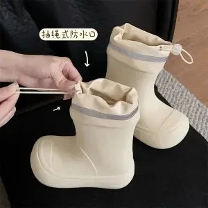 Solid Big  Men Women Outdoor Tide Non-slip Waterproof Parent-Child Rain Boots Children Hundred Couple Adjustable Drawstring