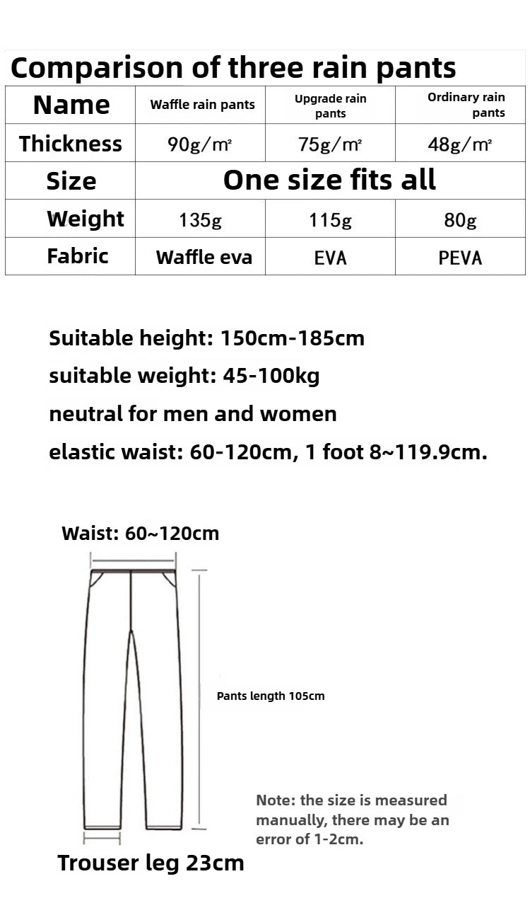 Single Rain Pants Long Thick Outdoor Portable Non-disposable Waterproof Thickening Rain Pants for Men Women Walking Drift Half