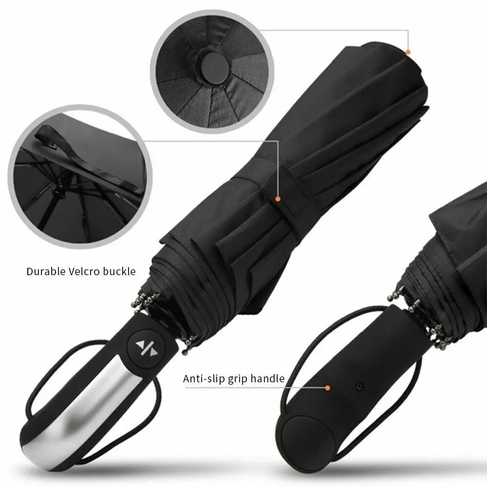 10 Ribs Automatic Open Close Umbrella Folding Ladies Walking Travel Black