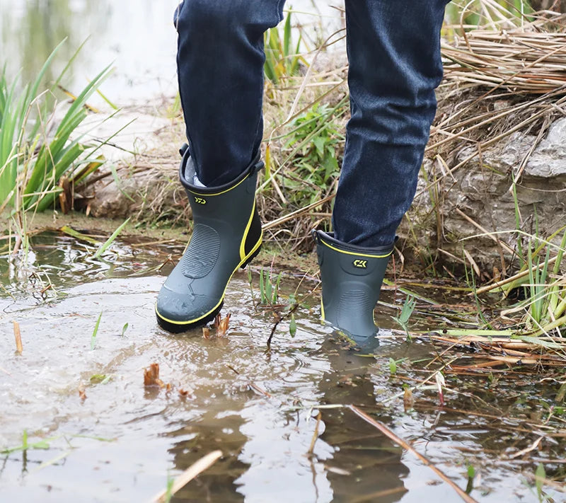 Thiened Fce Lined Rubber Rain Boots Men's Mid-Calf Warm Waterproof Non-Slip Fiing Boots Cold Resistant Booties