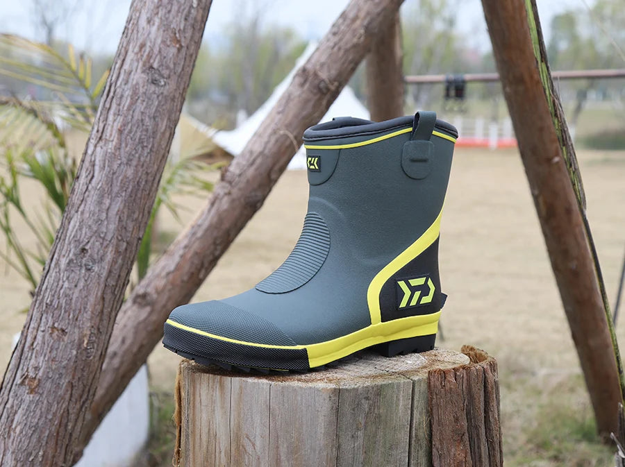 Thiened Fce Lined Rubber Rain Boots Men's Mid-Calf Warm Waterproof Non-Slip Fiing Boots Cold Resistant Booties