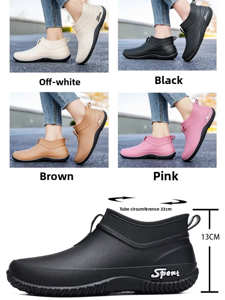 German Sle Women's Rain Boots Anti-Slip Low Cut ort Tube Kitchen Workwear Resistant to Wear Waterproof PVC oes