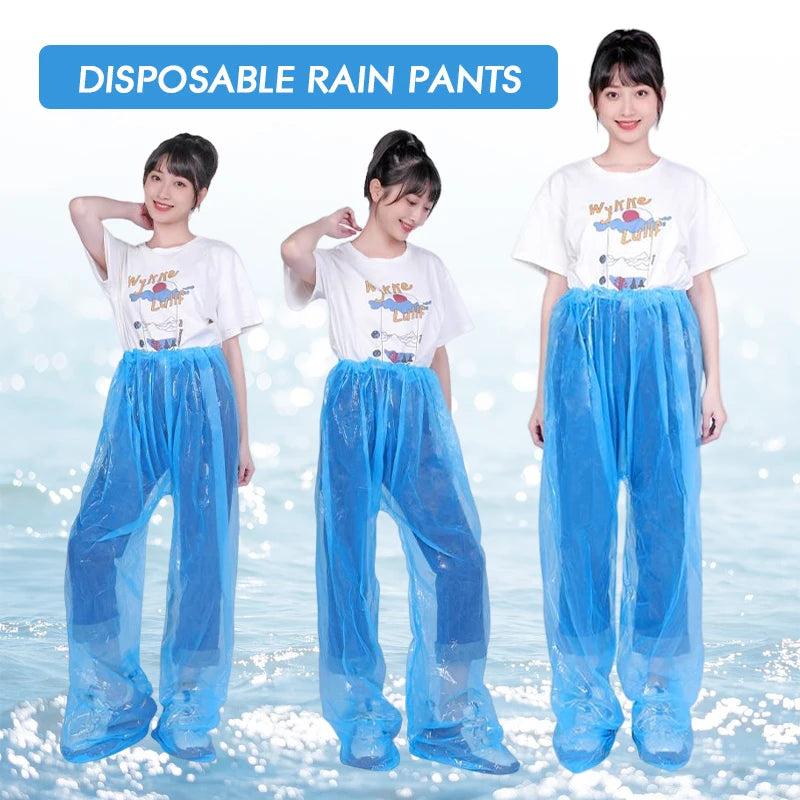 5Pcs Disposable Raincoat Pants Portable Splash Proof Split Raincoat Outdoor Travel Drifting Cycling Feet-wrapped Rain Pants