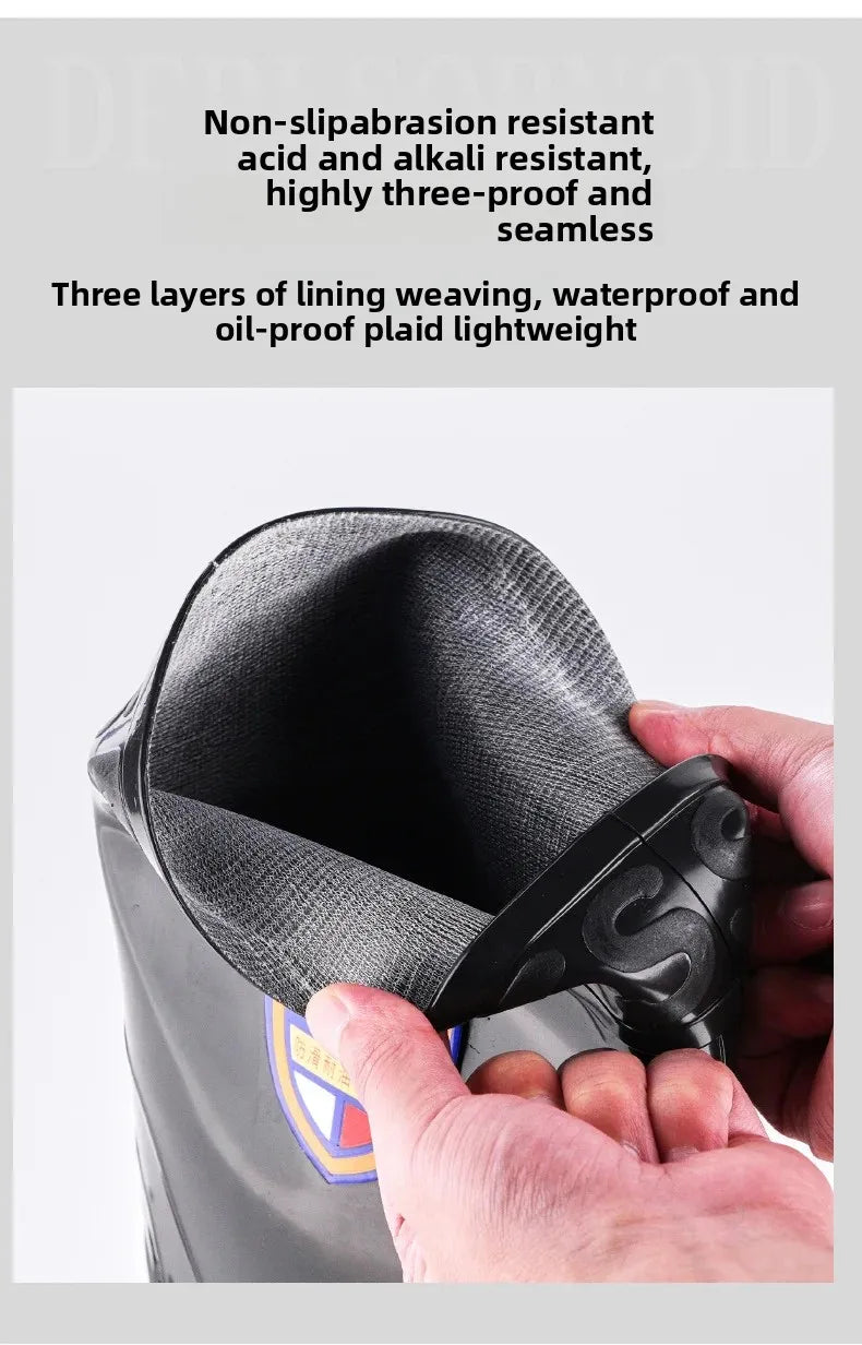 Thickened Cotton Lined Long Tube Winter Rain Boots Men's High Top round Toe Water Shoes Kitchen Shoes with Fleece Men's Rain Sho