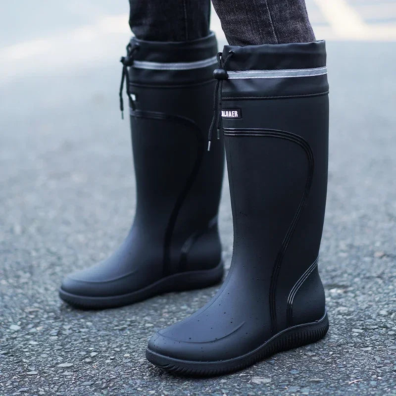 Men's Women's High-End Rain Boots Closed Rainproof and Waterproof Short and Mid.Calf Length Non-Slip Drawstring Rubber Boots