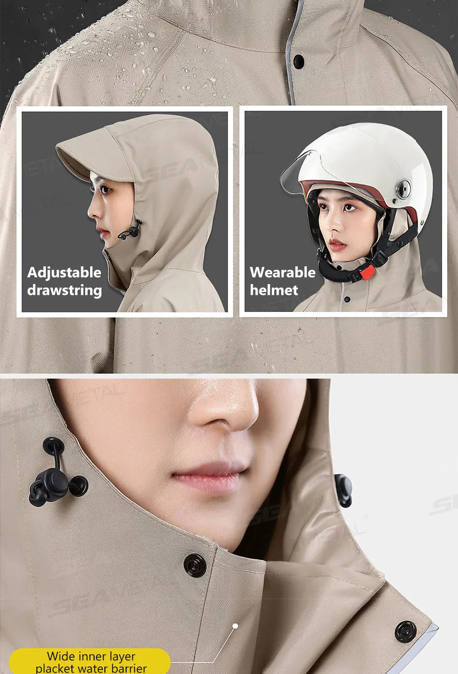 SEAMETAL Thickened Adult Motorcycle Raincoat Electric Bike Rain Coat Men Women Durable Waterproof Riding Gear Rider Raincoat