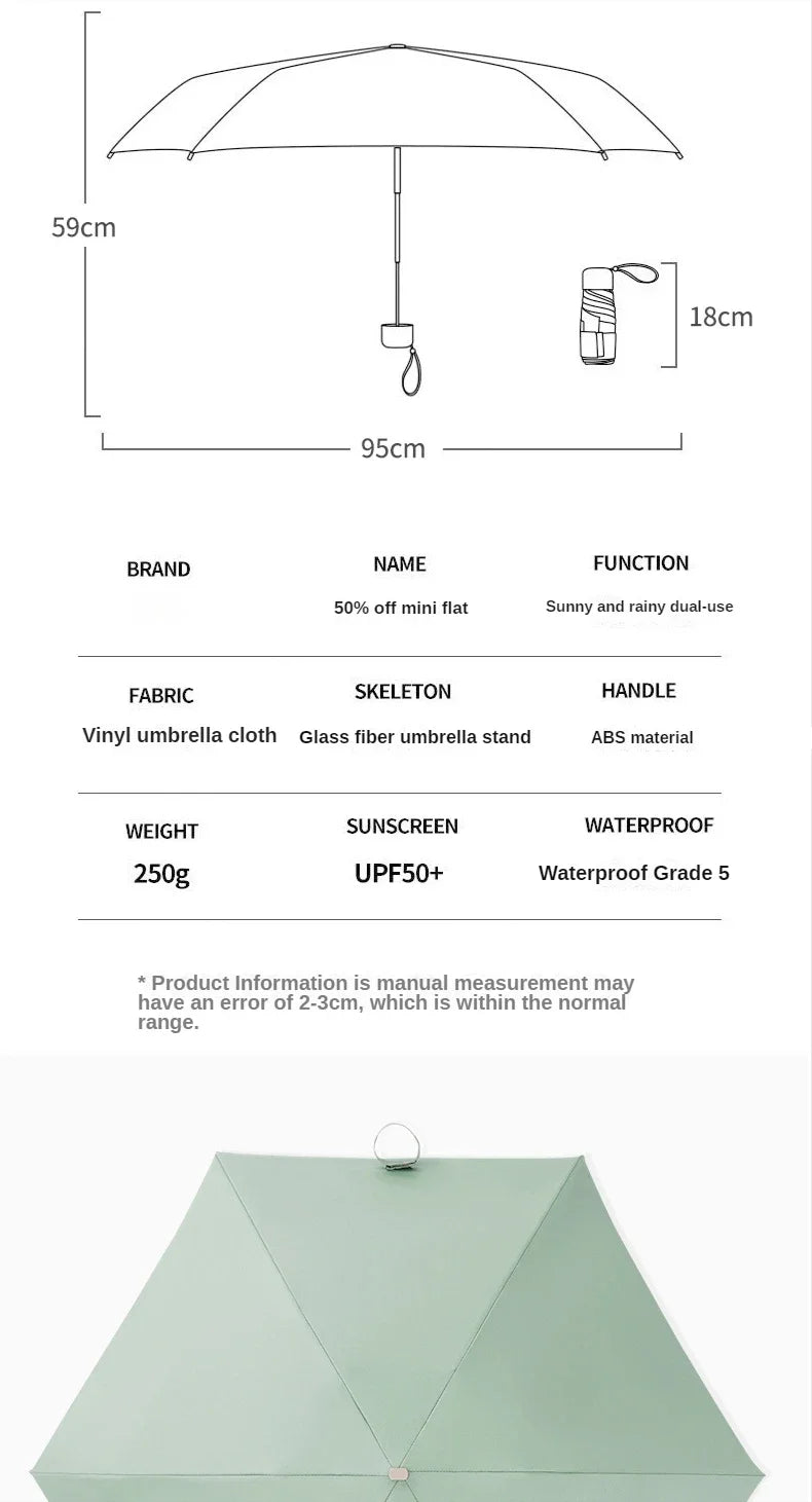 Small Pocket Rainproof Travel Umbrella Anti-UV Vinyl Folding Umbrella Parasol Mini Capsule Pocket Parasol Sun Umbrella