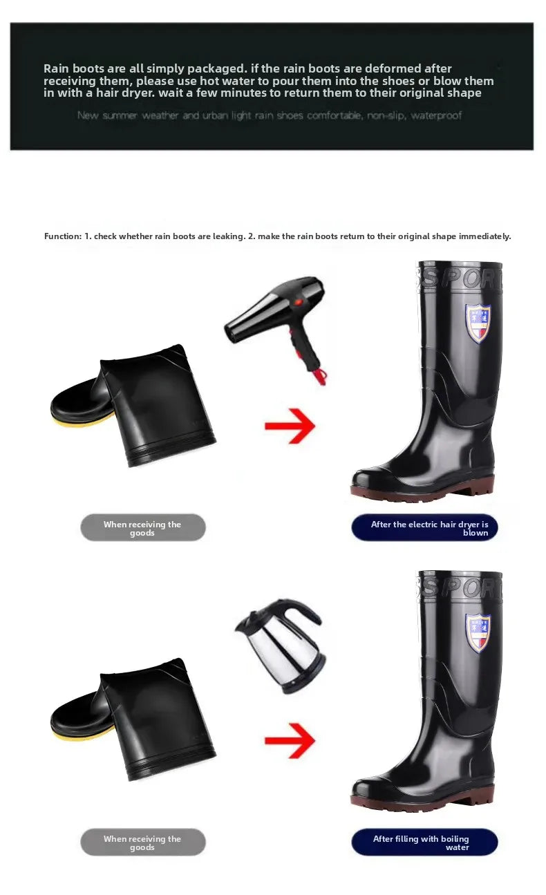 Thickened Cotton Lined Long Tube Winter Rain Boots Men's High Top round Toe Water Shoes Kitchen Shoes with Fleece Men's Rain Sho