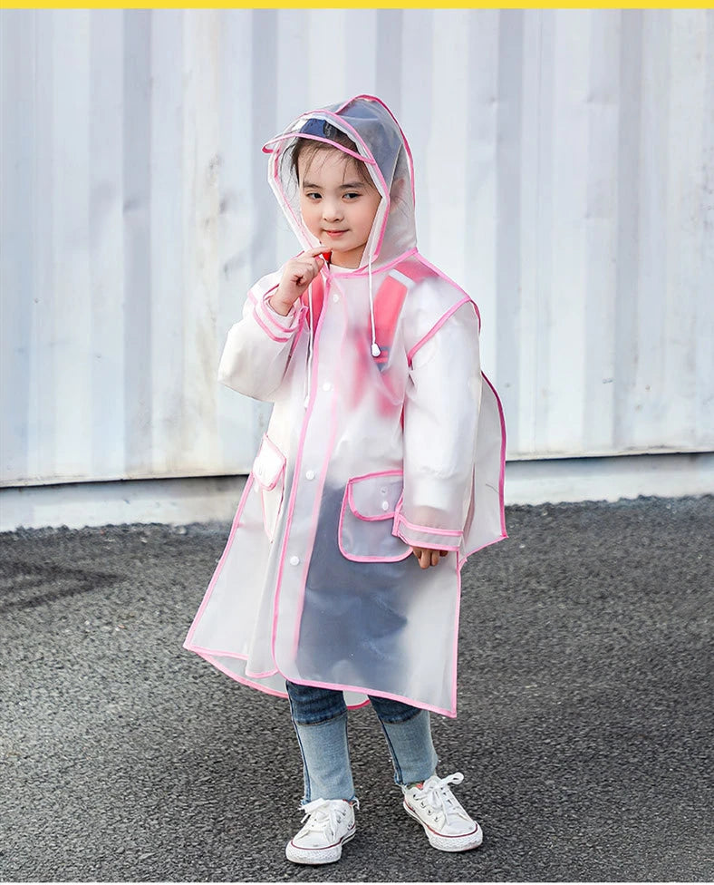 EVA Transparent Children Raincoat Girls Whole Body Waterproof Boys Kindergarten Pupils Poncho With Schoolbag Space
