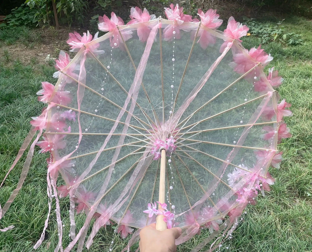 LED Yarn Silk Cloth Lace Decorative Umbrella Beach Parasol Princess Chinese Japan Umbrella Drama Craft Umbrella Cosplay