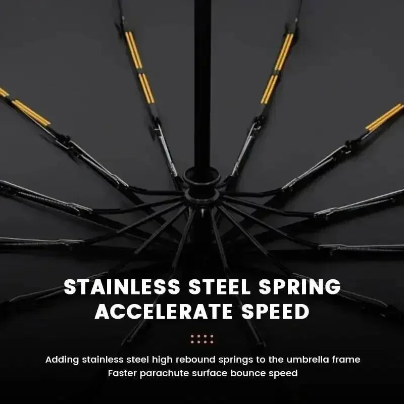 Thick and durable 12-rib black glue fully automatic umbrella, anti-ultraviolet, foldable umbrella for both sunny and rainy use.