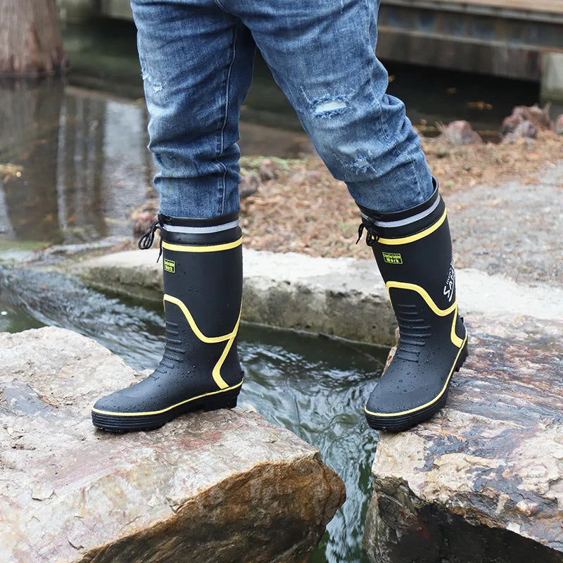 Men's Spring Summer New Mid-High Tube Breathable Rubber Warm Waterproof Faionable Comfortable Anti-Slip Rain Boots