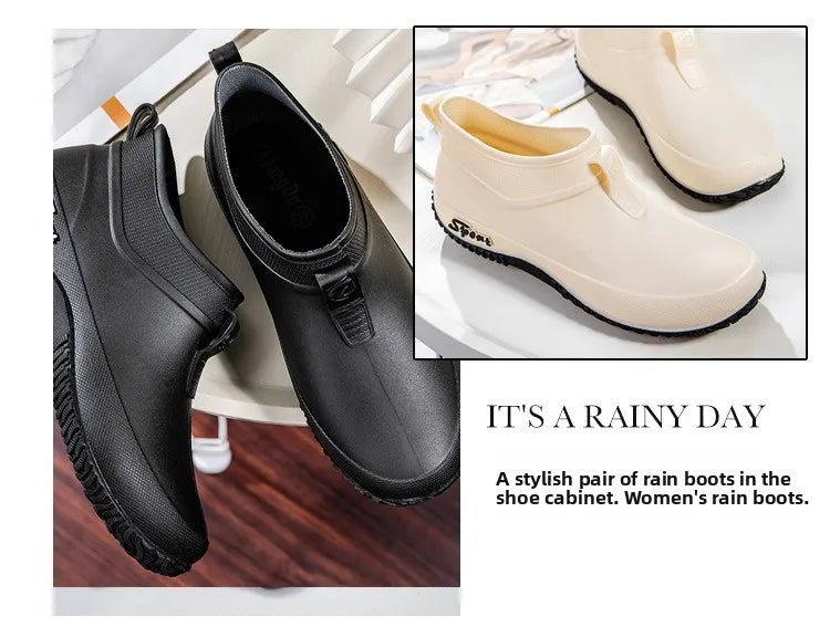 German Sle Women's Rain Boots Anti-Slip Low Cut ort Tube Kitchen Workwear Resistant to Wear Waterproof PVC oes