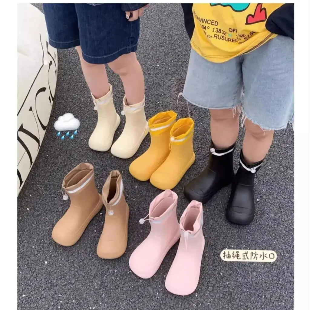 Solid Big  Men Women Outdoor Tide Non-slip Waterproof Parent-Child Rain Boots Children Hundred Couple Adjustable Drawstring