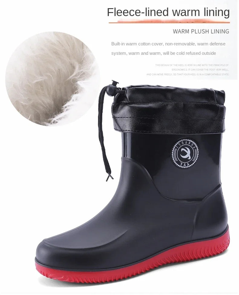 Men Rain Boots Non-slip Light Hiking Rain Shoes Slip on Waterproof Outdoor Leisure Rubber Fishing Shoes Work Water Shoes