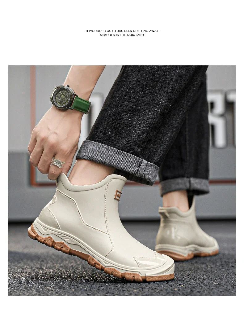 Waterproof Cross-Border Men's Rain Shoes Fashionable Short Socks Thickened Warm Rubber Work Anti-Slip Fishing Kitchen Rain Boots