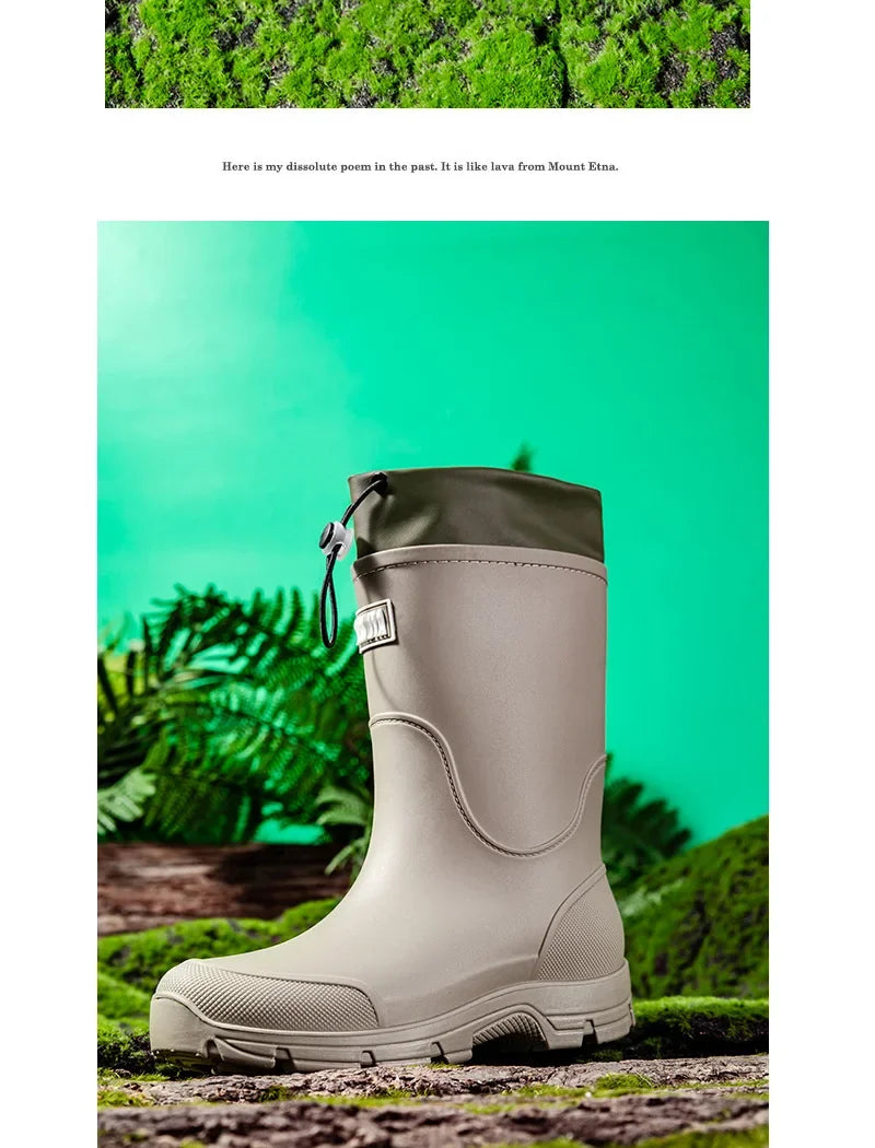 Men's Mid-calf Rain Boots.  New Style. Fashionable Mid-calf Outdoor Slip-resistant Water Shoes. Lightweight and Waterproof