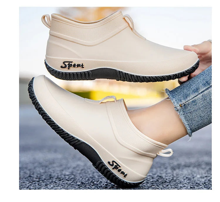 German Sle Women's Rain Boots Anti-Slip Low Cut ort Tube Kitchen Workwear Resistant to Wear Waterproof PVC oes