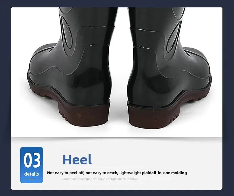 Thickened Cotton Lined Long Tube Winter Rain Boots Men's High Top round Toe Water Shoes Kitchen Shoes with Fleece Men's Rain Sho