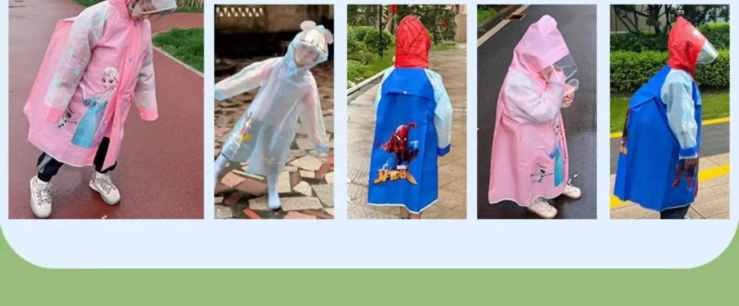 Disney Kids Raincoat Wateproof Children Elsa Spider-Man Rain Poncho Rain Coat Jacket with Backpack Position Student RainWear