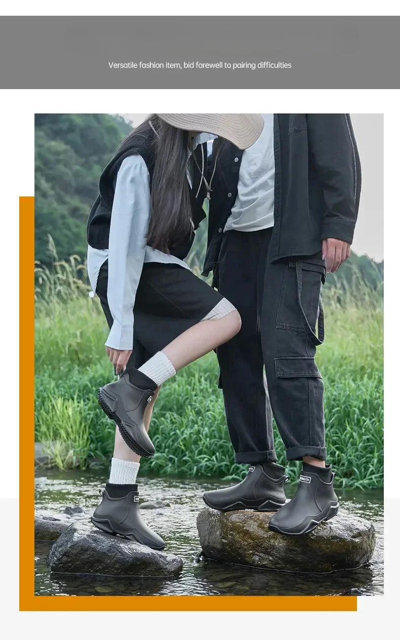 Winter Windproof Cotton Rain Boots Men Warm Light Ankle Rainboots Fashion Black Slip on Rain Shoes Men Waterproof Work Boot 2024