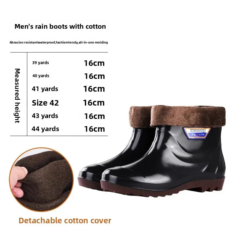 Thickened Cotton Lined Long Tube Winter Rain Boots Men's High Top round Toe Water Shoes Kitchen Shoes with Fleece Men's Rain Sho