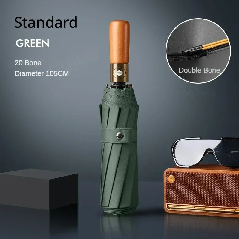 Business Fully Automatic Folding Umbrella Men and Women, Windproof 32 Bone, Wooden Handle, Waterproof Sunshade Rain Umbrellas