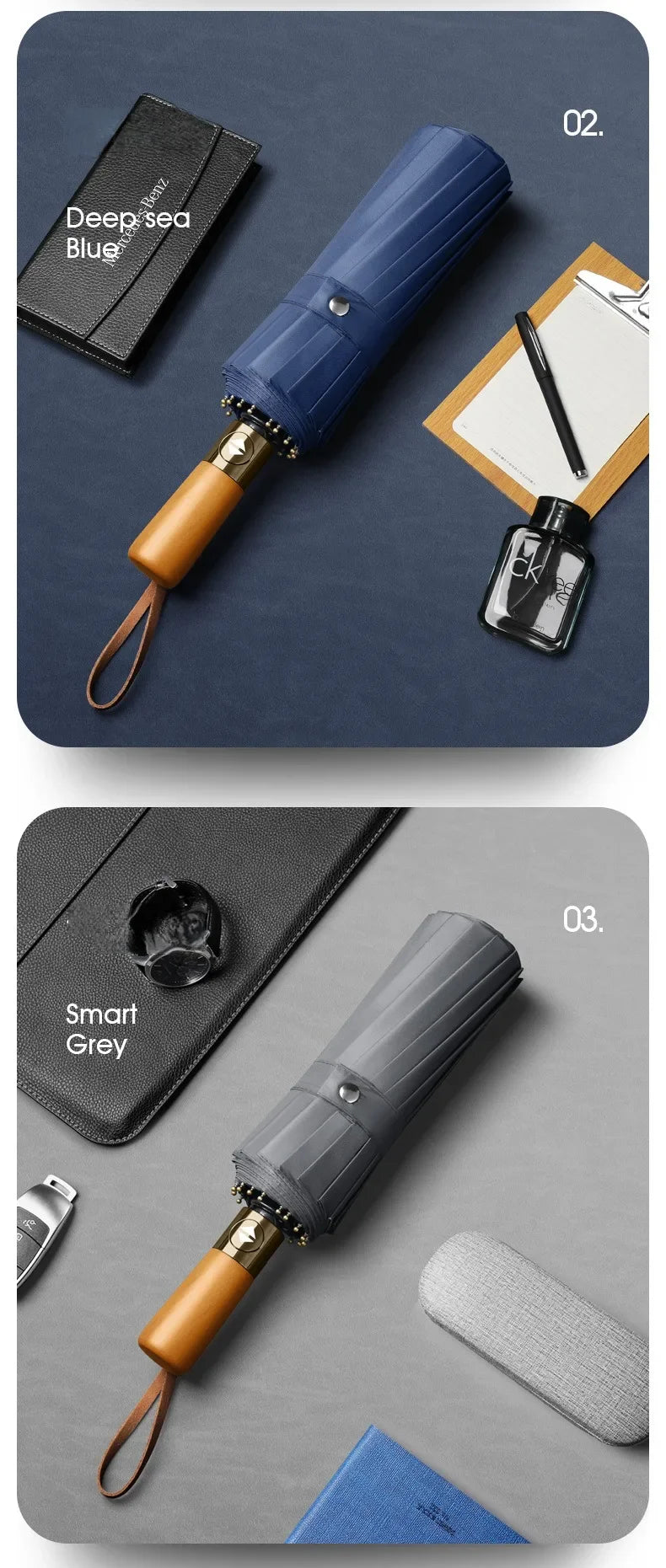 Business Fully Automatic Folding Umbrella Men and Women, Windproof 32 Bone, Wooden Handle, Waterproof Sunshade Rain Umbrellas