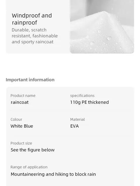 Non-Disposable Padded Adult Raincoat Outdoor Travel EVA Hiking Poncho Rain Suit Rain Waterproof Rain Gear