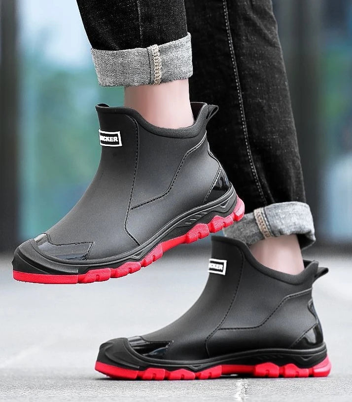 Big Size Waterproof Rain Boots for Men High Quality Ankle Wellies Designer Without Lacing New Wide Toes Original Adult Man Shoes