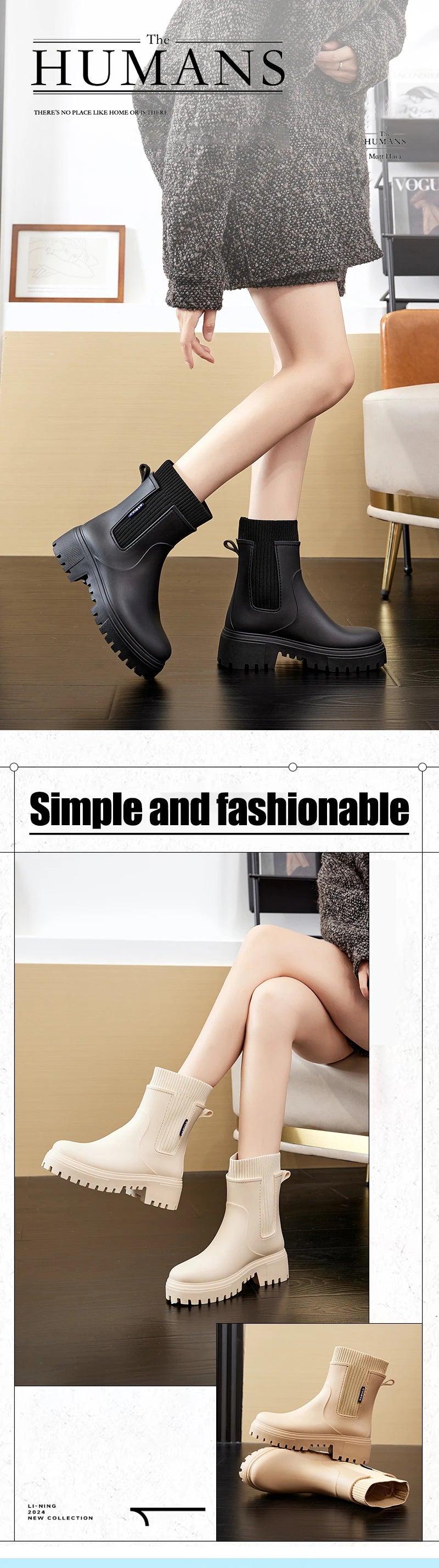 Rain boots women's four seasons fashion outdoor mid-tube waterproof non-slip rubber shoes fashion rain boots with cotton cover