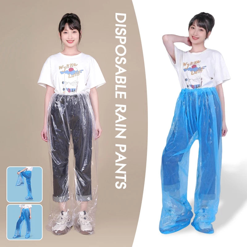 5/10 Pcs Disposable Raincoat Pants Portable Splash Proof Split Raincoat Outdoor Travel Drifting Cycling Feet-wrapped Rain Pants