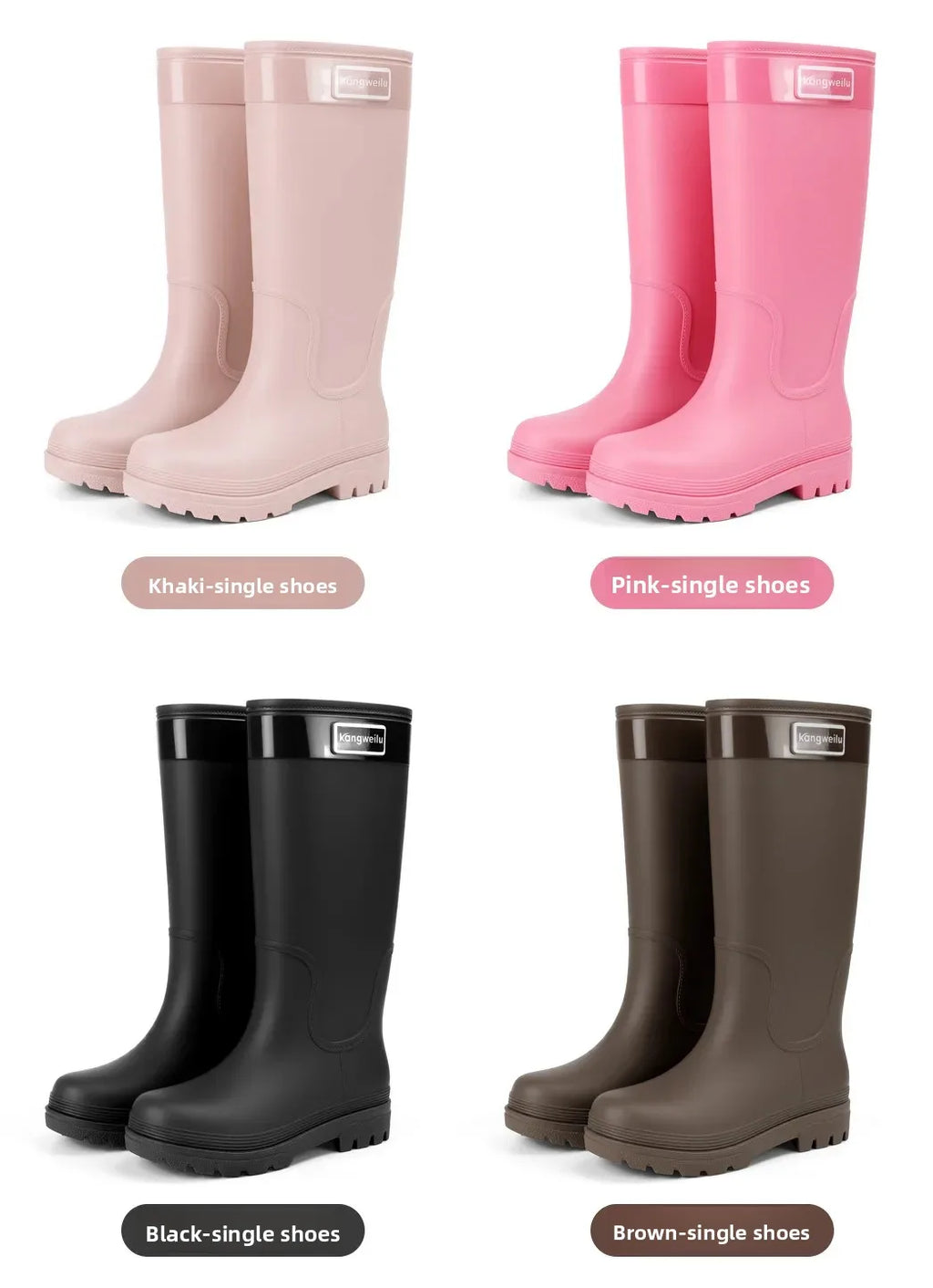 Fashionable High-Tube Women's Rain Boots Anti-Slip Waterproof Kitchen Water Shoes Long Tube PVC Material Adult Slip-Resistant Sh