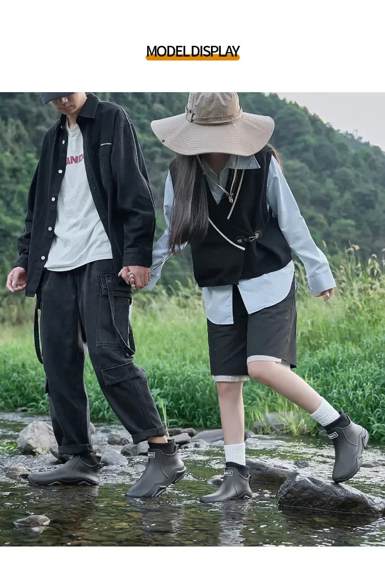 Winter Windproof Cotton Rain Boots Men Warm Light Ankle Rainboots Fashion Black Slip on Rain Shoes Men Waterproof Work Boot 2024