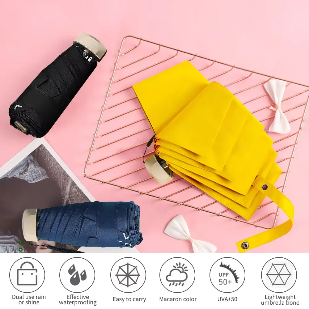 Small Pocket Mini Sun Umbrella Rainproof Travel Umbrella Vinyl Folding Umbrella Anti-UV Sun Shade Pocket Parasol Capsule