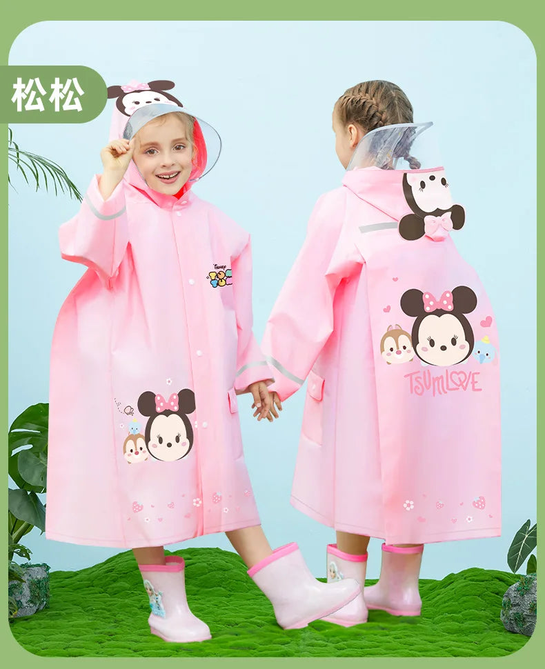 Disney Kids Raincoat Wateproof Children Elsa Spider-Man Rain Poncho Rain Coat Jacket with Backpack Position Student RainWear