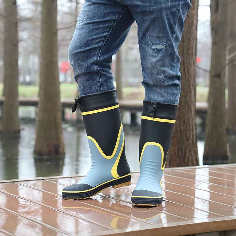 Men's Spring Summer New Mid-High Tube Breathable Rubber Warm Waterproof Faionable Comfortable Anti-Slip Rain Boots