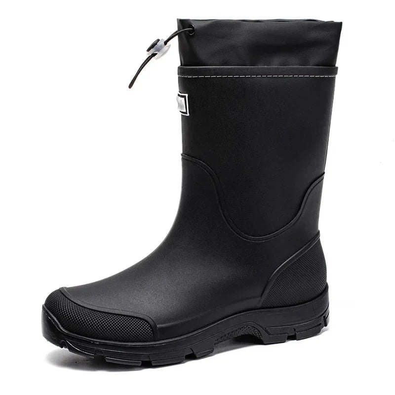 Men's Mid-calf Rain Boots.  New Style. Fashionable Mid-calf Outdoor Slip-resistant Water Shoes. Lightweight and Waterproof