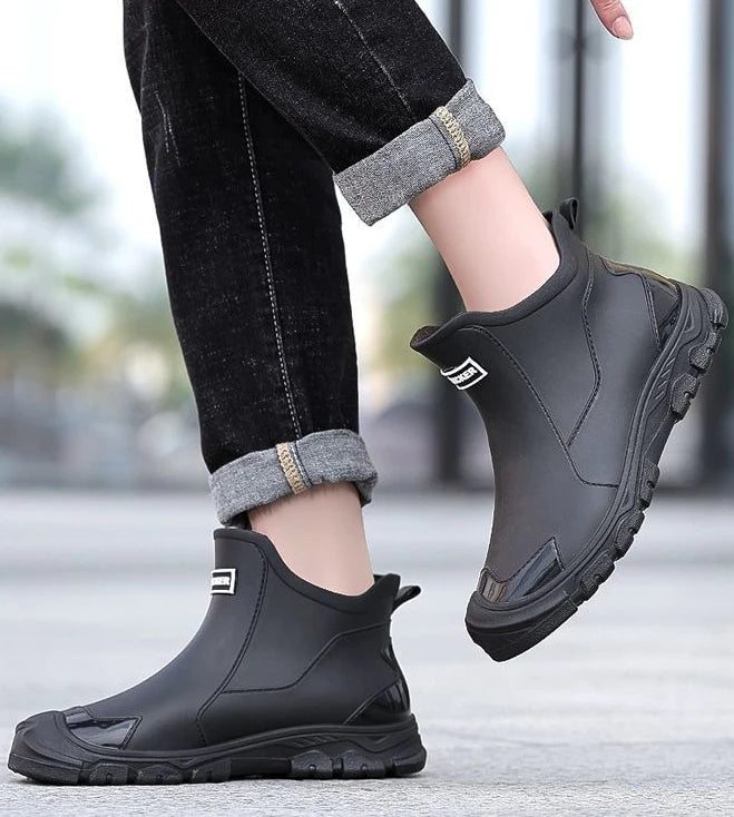 Big Size Waterproof Rain Boots for Men High Quality Ankle Wellies Designer Without Lacing New Wide Toes Original Adult Man Shoes