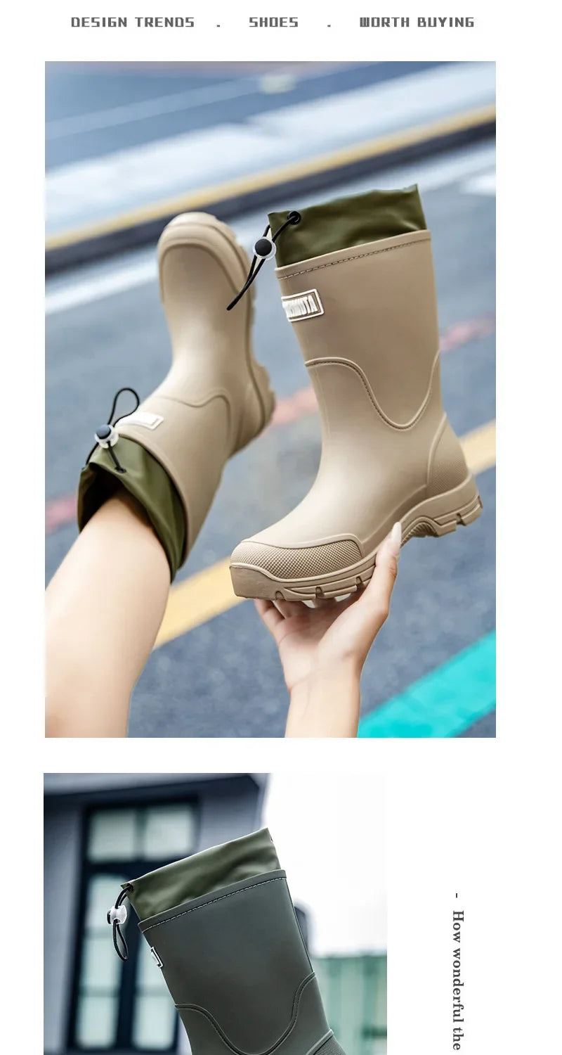 Men's Mid-calf Rain Boots.  New Style. Fashionable Mid-calf Outdoor Slip-resistant Water Shoes. Lightweight and Waterproof