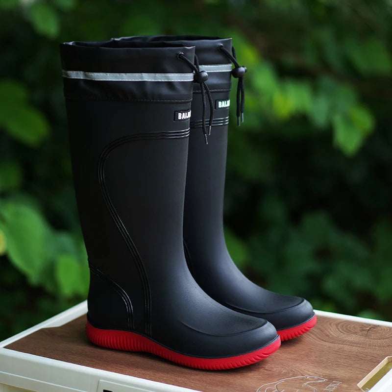 Men's Women's High-End Rain Boots Closed Rainproof and Waterproof Short and Mid.Calf Length Non-Slip Drawstring Rubber Boots