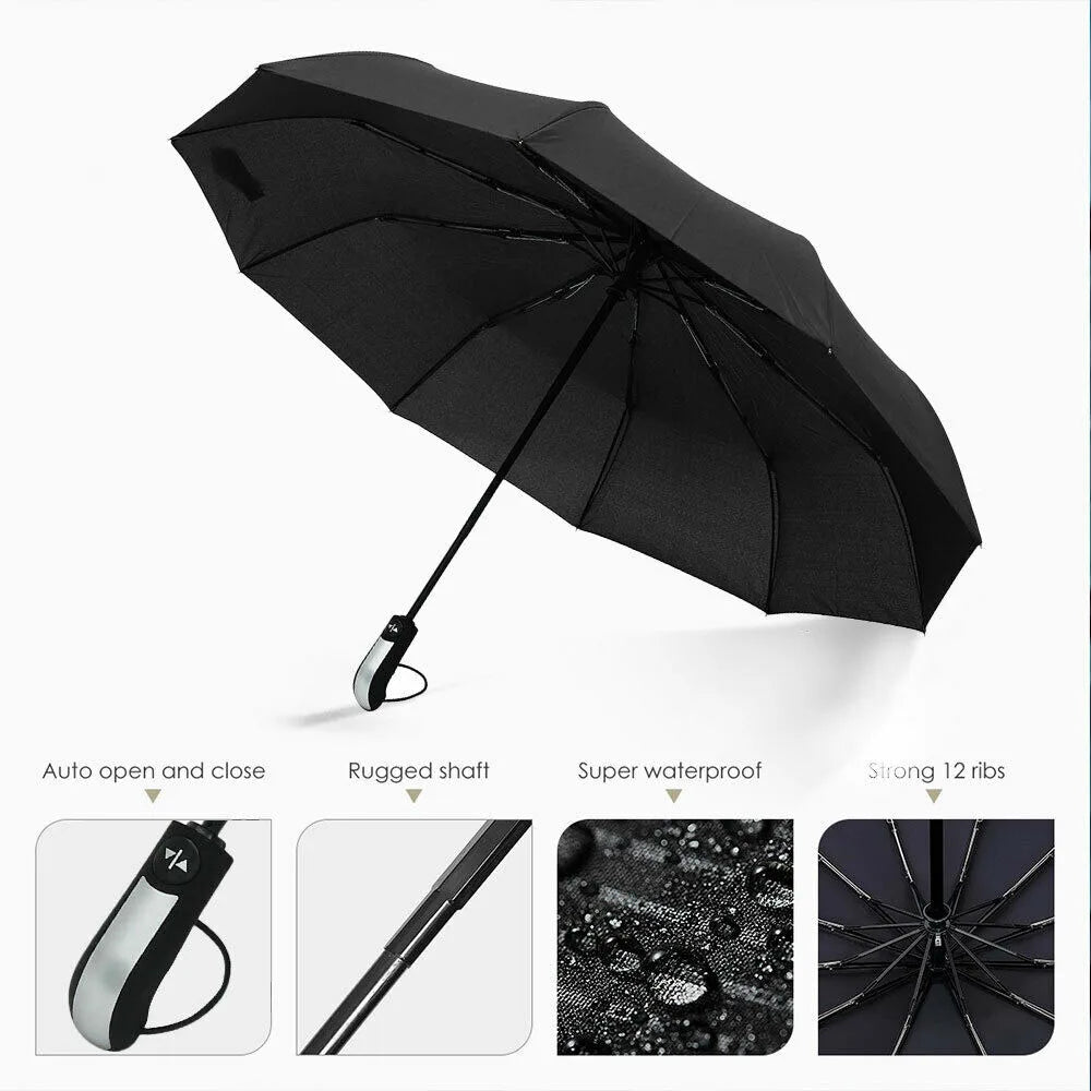 10 Ribs Strong Windproof Anti-UV Umbrella Automatic Open Close Folding Umbrella Travel Rain Men Women Umbrellas