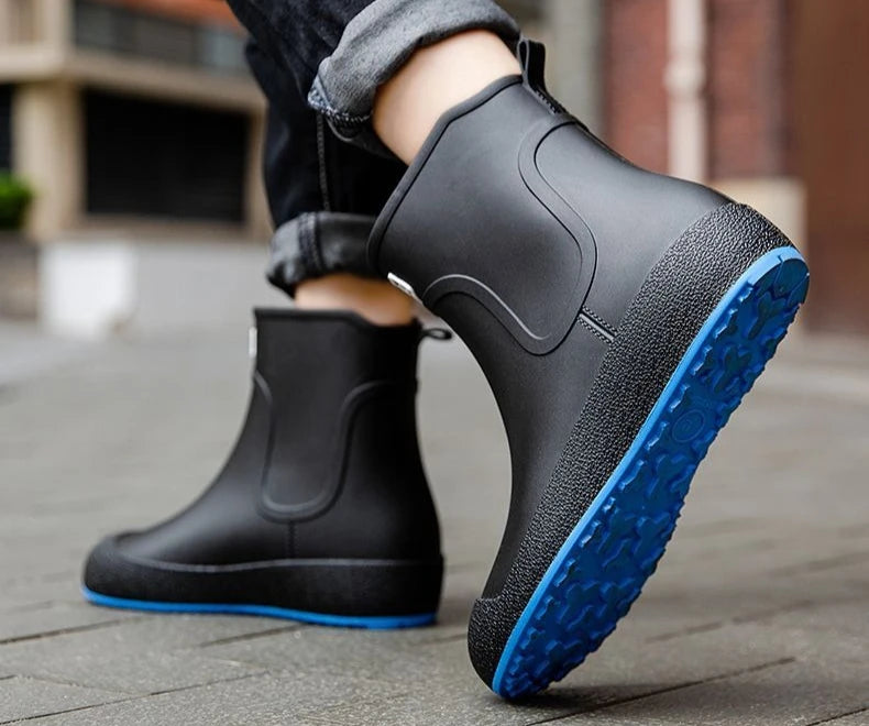 Winter Big Size Warm Waterproof Fleece-lined Short Men's Rain Boots Chef Kitchen Rainy Day Adult Without Lacing Mud Male Shoes