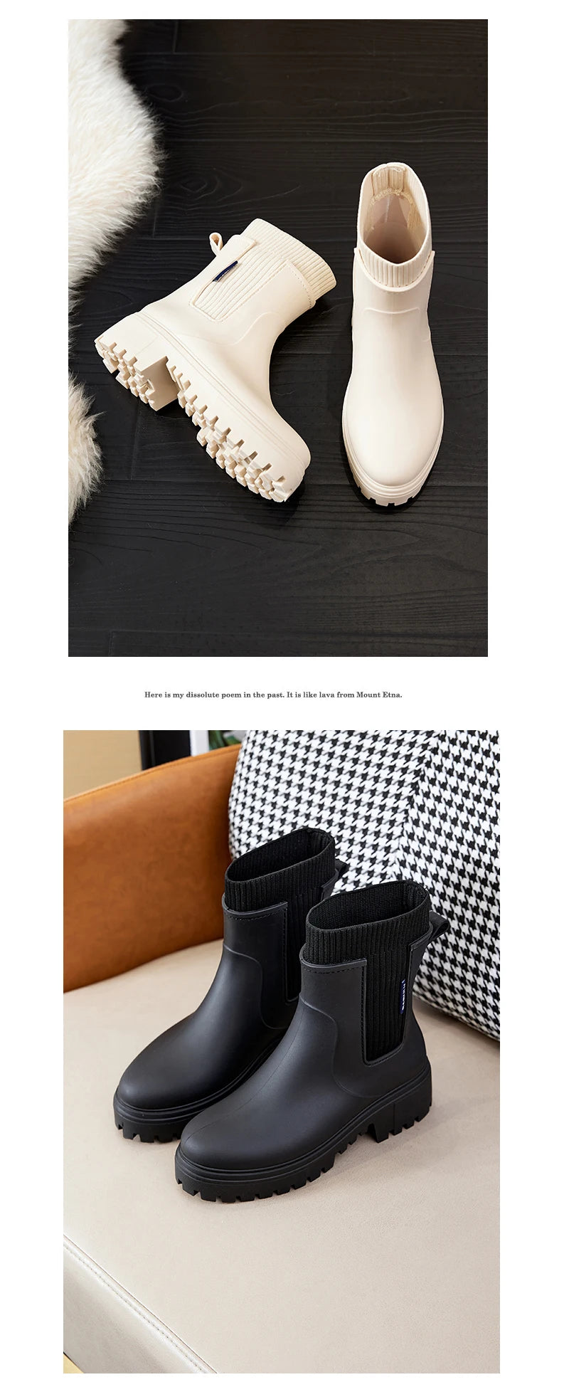 Rain boots women's four seasons fashion outdoor mid-tube waterproof non-slip rubber shoes fashion rain boots with cotton cover