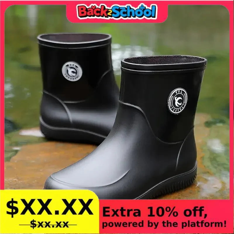 Men Rain Boots Non-slip Light Hiking Rain Shoes Slip on Waterproof Outdoor Leisure Rubber Fishing Shoes Work Water Shoes