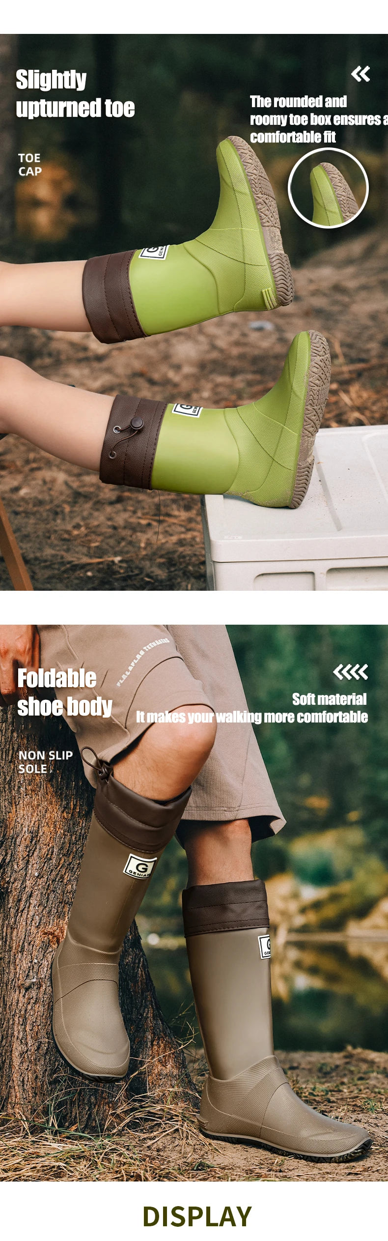 Fashionable Man&Women's Short Sleeve Rain Shoes  Non-slip Rain Boots Fleece Lined For Adults outdoor Work Shoes