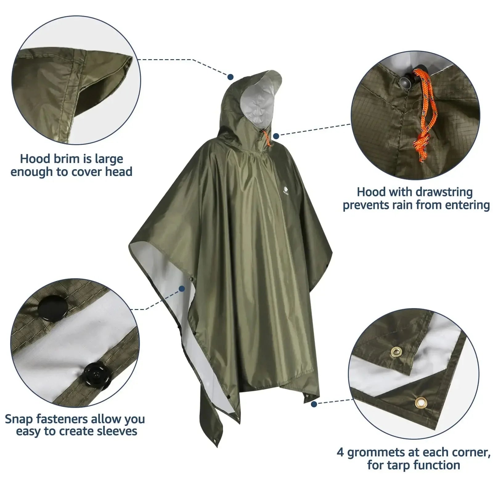 Rain Coat Waterproof Travel Raincoat Waterproof Rain Poncho Hooded Lightweight For Outdoor Hiking Fishing Climbing Men And Women