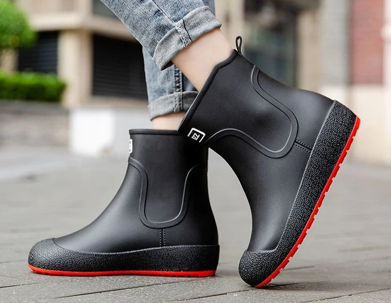 Winter Big Size Warm Waterproof Fleece-lined Short Men's Rain Boots Chef Kitchen Rainy Day Adult Without Lacing Mud Male Shoes